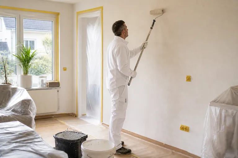 Symbolbild für sauber vorbereitete Malerarbeiten in einem Wohnraum